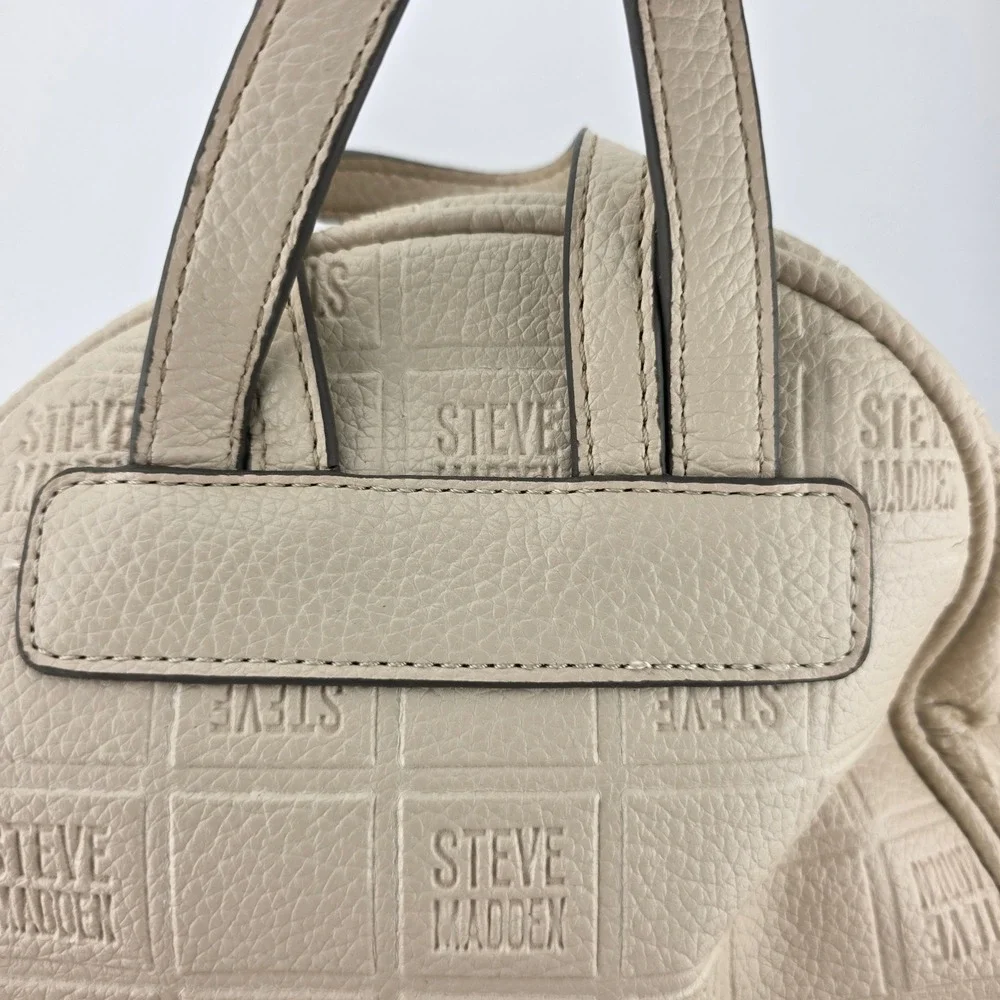 Steve‎ Madden Monogram Embossed Mini Backpack Chain Detail Cream